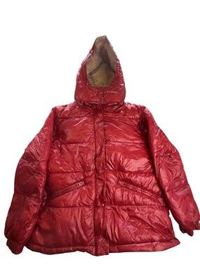 CROPP Jacket Womens XL Red Hooded Puffer Full Zip Pockets WB864-33X-XL